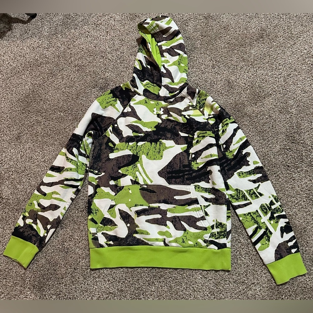 Kids Under Armour Green and White Camo Hoodie